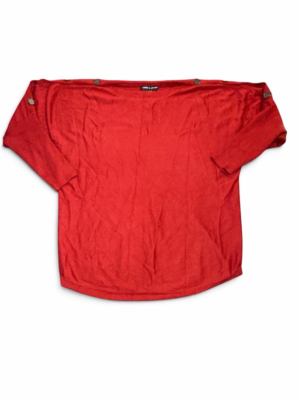 Cable & Gauge, Size M, Red, Boatneck Sweater with Button Shoulder Detail